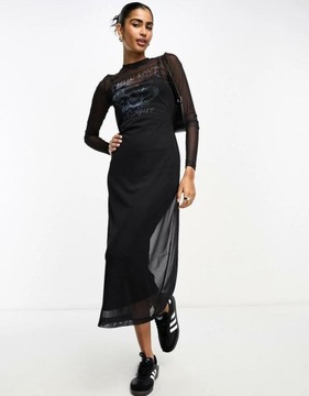 Asos Design klw czarna długim z rękawem sukienka nadruk siateczkowa XXS NH8