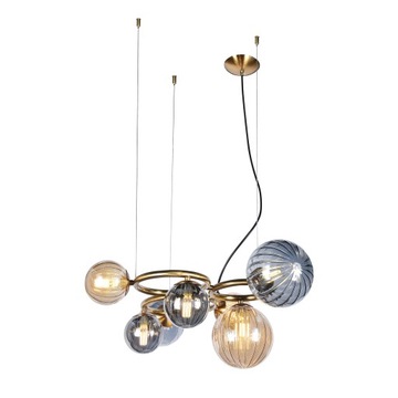 Lampa Sufitowa Wisząca Żyrandol do Salonu Złota 7 Kul Szklanych
