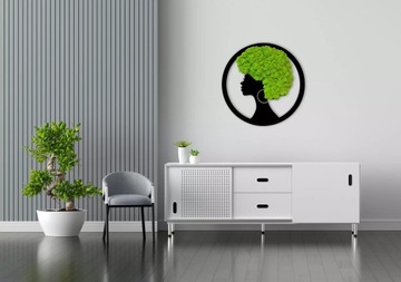 Картина из мха, афро-голова, подарок, натуральное украшение, мох-мох, 50 см.