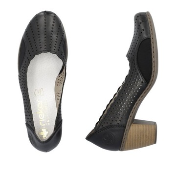 RIEKER buty, czółenka, półbuty damskie czarne skórzane 40952