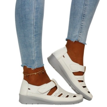 Женская весенняя обувь, липучка Openwork, низкая кожа