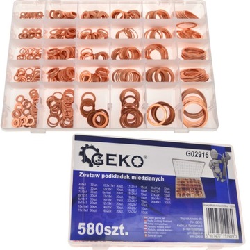 GEKO МЕДНЫЕ ШАЙБЫ МЕДНЫЕ УПЛОТНЕНИЯ НАБОР ИЗ 580 ШТ. G02916