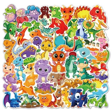 NAKLEJKI WLEPKI WODOODPORNE MIX DINOZAUR 50 SZT