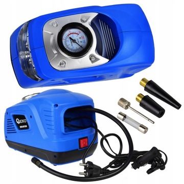 GEKO MINI KOMPRESOR SAMOCHODOWY z Latarką 12V 230V 100W 100 PSI + KOŃCÓWKI