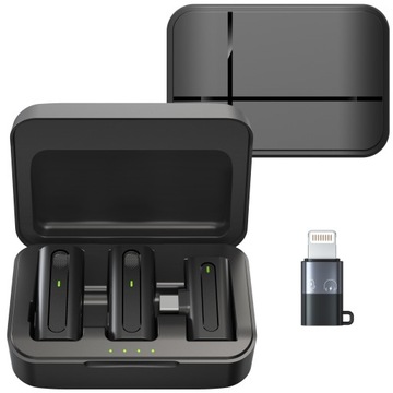 MIKROFON MIKROFONY BEZPRZEWODOWE KRAWATOWY 2x POWERBANK USB C ANDROID APPLE