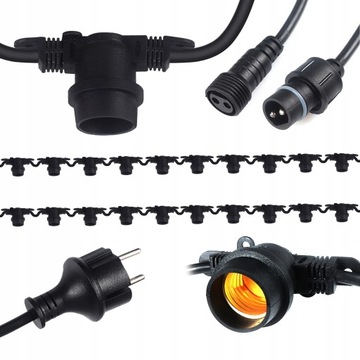 САДОВЫЕ ТЕРРАСНЫЕ ЛАМПЫ ЦЕПОЧНЫЕ 20М 40 X E27 IP44 230В ЧЕРНЫЕ