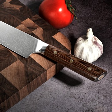 ПРОФЕССИОНАЛЬНЫЙ ЯПОНСКИЙ ШЕФ-НОЖ ДАМАСКСКАЯ СТАЛЬ + НОЖ ДЛЯ ЗАТОЧКИ YD201-22