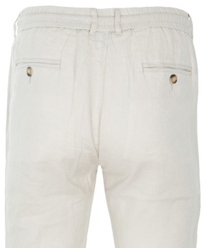 Spodnie męskie letnie 100% lniane na gumce-wiązane jasno-beżowe W46