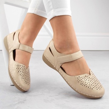 Półbuty sandały damskie komfortowe beż eVento 38