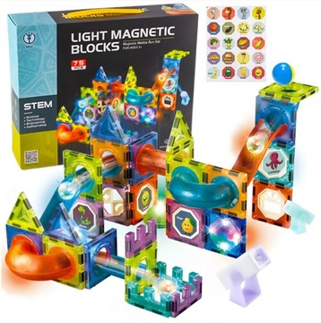 KLOCKI MAGNETYCZNE KONSTRUKCYJNE LABIRYNT UKŁADANKA ŚWIECĄCY TOR 75 el