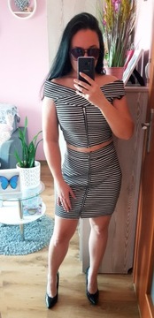 KOMPLET W PASKI TOP + SPÓDNICZKA z ZAMKIEM S/M
