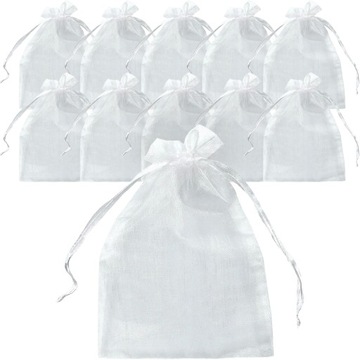 WORECZKI Z ORGANZY 12x15 ORGANZA BIAŁE KOMUNIA CHRZEST ŚLUB UPOMINKI x25+