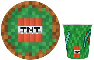 TALERZYKI KUBKI URODZINOWE MINECRAFT TNT 12 sztuk zestaw