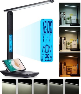 Lampka biurkowa biurko WYŚWIETLACZ LED Zegar Data 3 Barwy 5 Jasności Światł