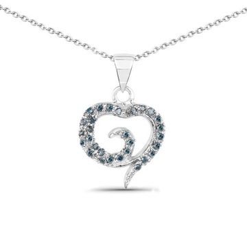 SREBRNY WISIOREK SERCE NATURALNY NIEBIESKI DIAMENT