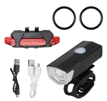 Zestaw lamp rowerowych przód i tył - kilka funkcji, mocne i ładowane USB