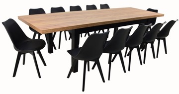 DUŻY rozkładany stół 3m 12 skandynawskich krzeseł