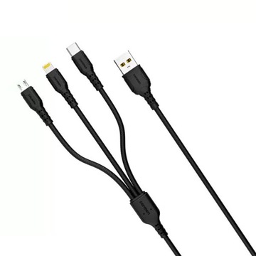 Кабель FAST 3в1 1м USB — Micro USB + Lightning на IPHONE + USB-C 100см
