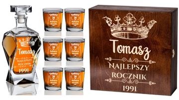 SKRZYNKA KARAFKA SZKLANKI DO WHISKY Z GRAWEREM!