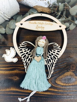 Сувенир КРЕЩЕНИЕ Первое Святое Причастие АНГЕЛ-ХРАНИТЕЛЬ имя кулон макраме