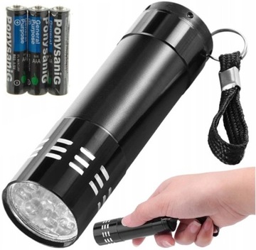 LATARKA LED MINI ALUMINIOWA 9x LED TAKTYCZNA MOCNA WODODPORNA +BATERIE