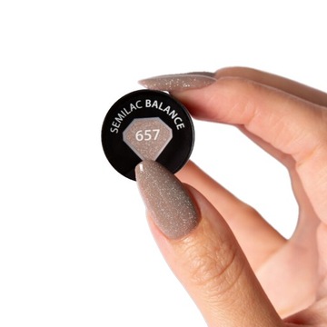 Semilac Lakier Hybrydowy Do Paznokci Balance 657 Szary Beż z Drobinkami 7ml