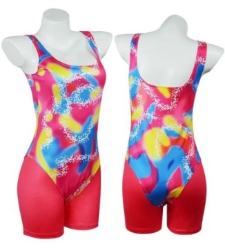 ЖЕНСКИЙ КОСТЮМ ДЛЯ ФИТНЕСА НА РОЛИКЕ, 1980-Е ГОДЫ, РОЗОВОЕ ТЕЛО, МНОГО АКСЕССУАРОВ L