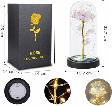 WIECZNA RÓŻA W SZKLE ŚWIECĄCA LED NA DZIEŃ KOBIET WALENTYNKI PREZENT