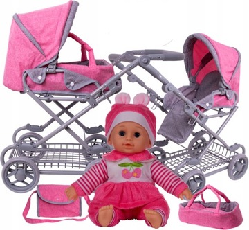 WÓZEK DLA LALEK NOSIDŁO TORBA POŚCIEL+BOBAS ŚPIEWA