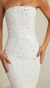 Oh polly VIVICA biała asymetryczna sukienka gorsetowa z kryształkami XL