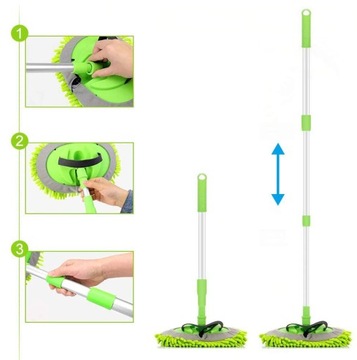 SZCZOTKA DO MYCIA AUTA SAMOCHODU MOP MIKROFIBRY TRZY GŁÓWKI MOPA 113CM