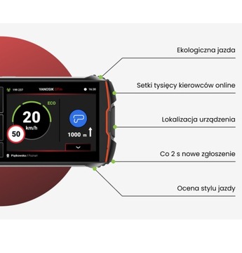 Yanosik GTm с сенсорным экраном, подписка на 12 месяцев + специальный держатель,
