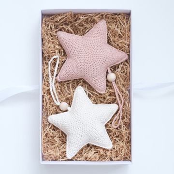Gwiazdki Szydełkowe Na Choinkę, Dekoracja Pokoju, Prezent Baby Shower 2szt