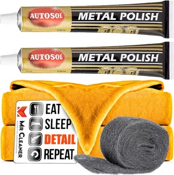 ZESTAW PASTA DO POLEROWANIA METALU 2X AUTOSOL METAL POLISH + WEŁNA