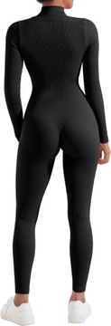 Женский комбинезон для йоги в рубчик с длинными рукавами и молнией Unitards