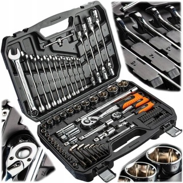 NEO Klucze Nasadowe NEO TOOLS Zestaw 77 Elementów Walizka Stal 1/4 1/2 HIT