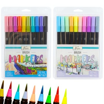 PISAKI DWUSTRONNE PĘDZELKOWE BRUSH PENS ZESTAW PISAKÓW 20 SZTUK KOLOROWE