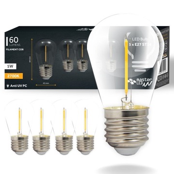 5x Żarówka E27 LED FILAMENT 1W CIEPŁA do girland