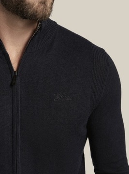 Sweter męski GUESS czarny rozpinany półgolf kardigan z wełną i jedwabiem XL