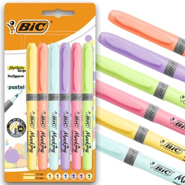 BIC HIGHLIGHTER GRIP ZAKREŚLACZ SZKOLNY BIUROWY PASTELOWE 6 KOLORÓW