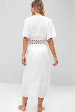 ЖЕНСКОЕ ДЛИННОЕ ПЛАТЬЕ ПАРЕО С ЗАВЯЗКОЙ КАПОЧКОЙ ПОВЕРХ КУПАЛЬНИКА БЕЛОЕ ЛЕТНЕЕ