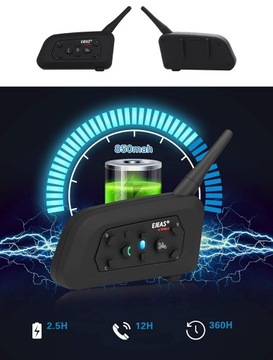2x INTERKOM MOTOCYKLOWY EJEAS V6 PRO+ USB-C 2024 Bluetooth 5.1 na kask