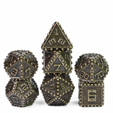KOSTKI RPG NITOWANY BRĄZ ZESTAW 7 METALOWYCH KOŚCI