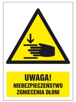 40szt NAKLEJKI Niebezpieczeństwo zgniecenia dłoni BHP 74x105 mm