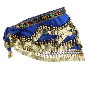 ch-Velvet Dangling Gold Coins Belly Dancing Hip Blue