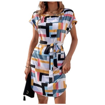 SUKIENKA ELEGANCKA LETNIA DAMSKA MIDI WIĄZANIE, S