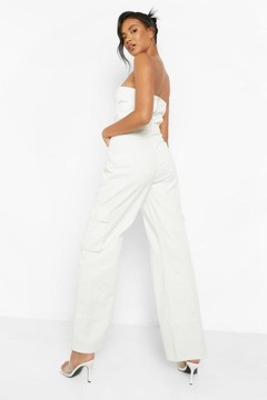 Boohoo xln wysoki jeans kieszenie szerokie białe spodnie stan M NG6