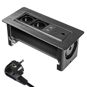 Gniazdo blatowe obrotowe czarne Spacetronik SPS-O26B 2xŁadowarka USB hdmi