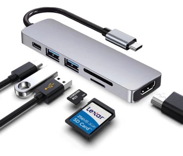 Адаптер HUB 6in1 USB-C HDMI 4K SD Macbook Pro / Air