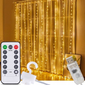 LAMPKI KURTYNA ŚWIETLNA 300LED GIRLANDA PILOT 3x3m